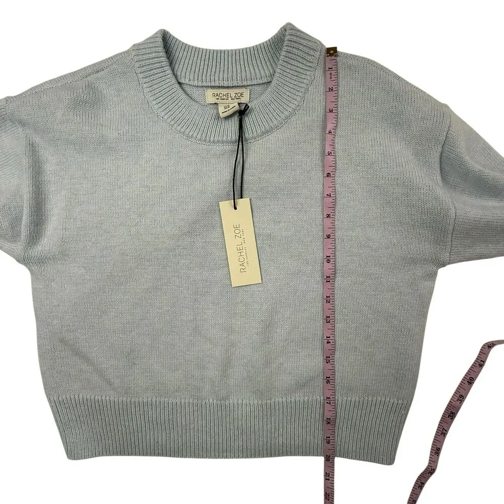 Rachel Zoe NEW Cropped Long Sleeve Sweater Women Medium Powder Blue Wool Blend